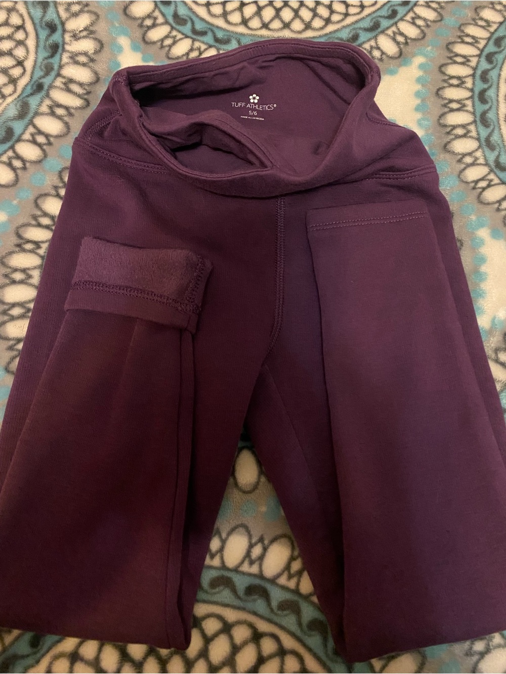 Tuff Athletics Deep Plum High-Rise Girls Fleece Lined Leggings